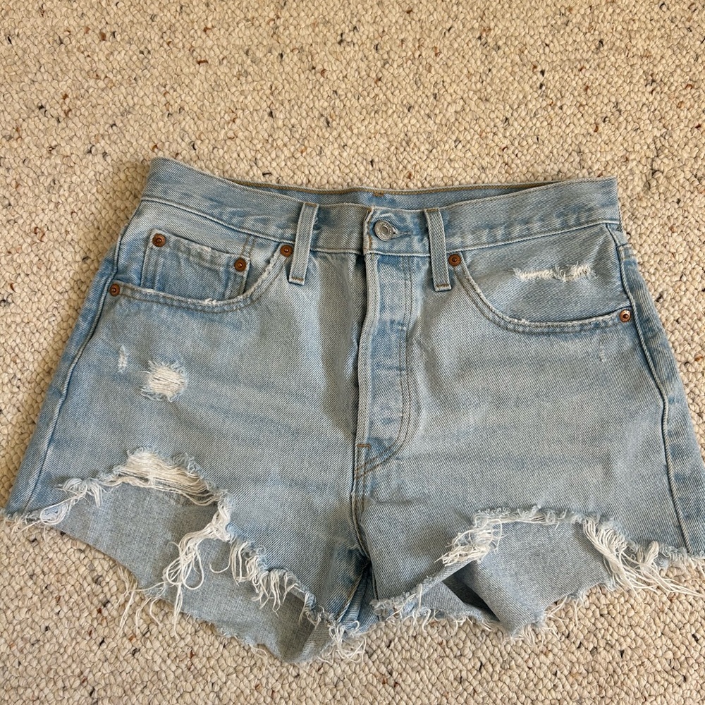 Distressed Light Blue Denim Shorts